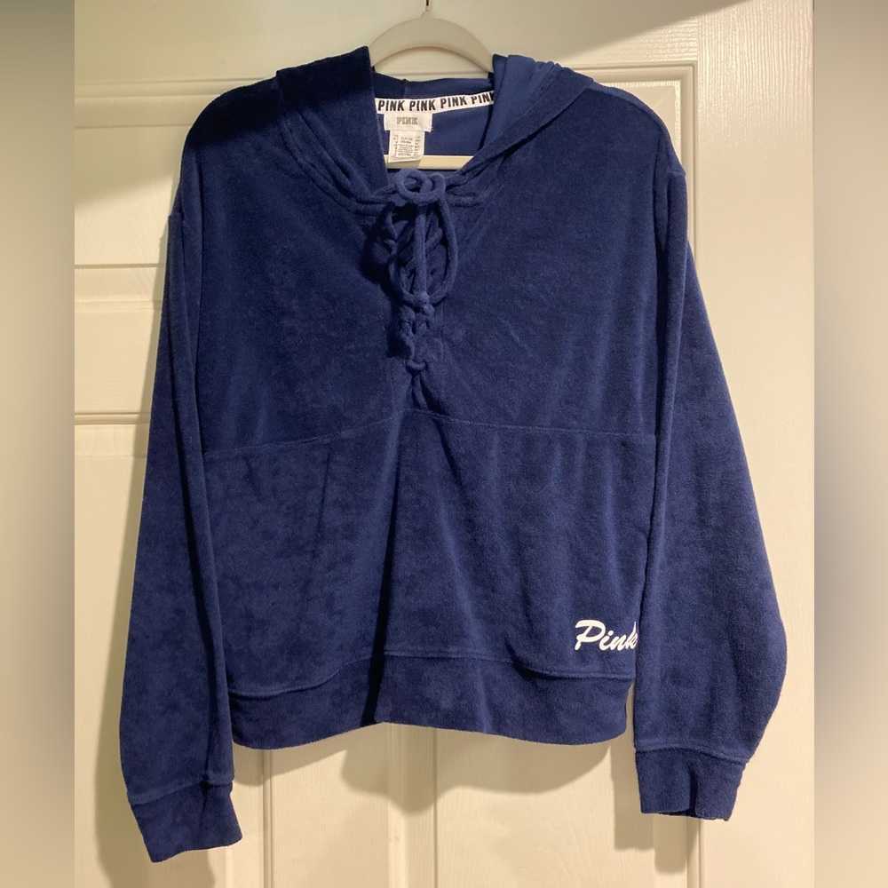 💥Pink Victoria’s Secret terrycloth pullover hoodie - small